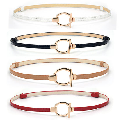 Patent leather round buckle thin belt