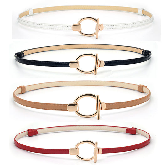Patent leather round buckle thin belt