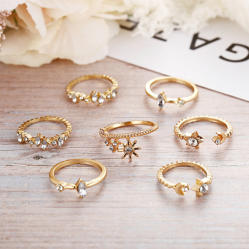 Star Moon Ring Set 7-piece