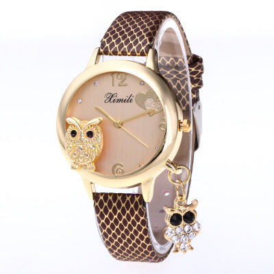 Reloj con cinturón y colgante de cristal de búho 