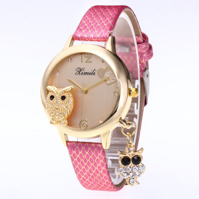 Owl crystal pendant belt watch