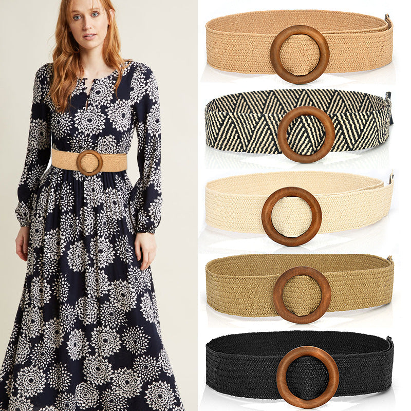 Bohemian resort wooden round buckle belt