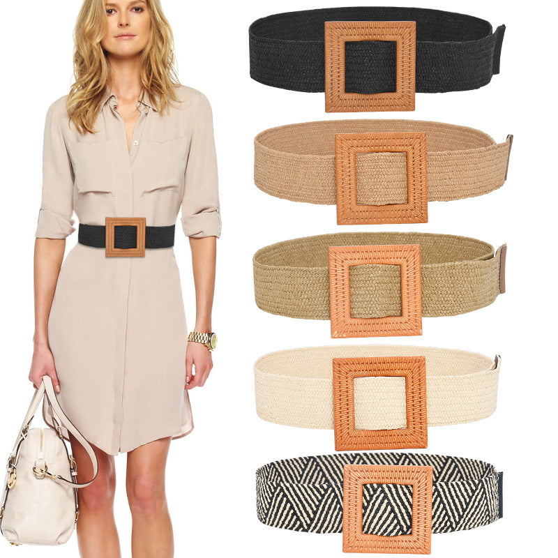 Bohemian resort wooden round buckle belt