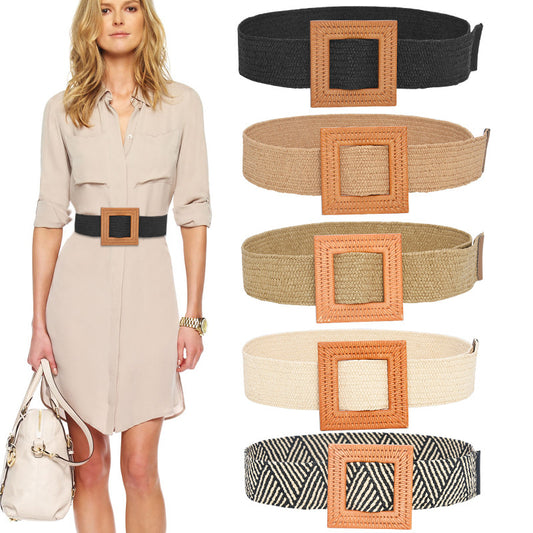 Bohemian resort wooden round buckle belt