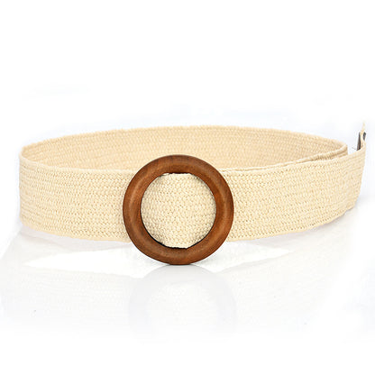 Bohemian resort wooden round buckle belt