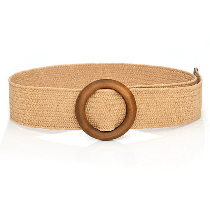 Bohemian resort wooden round buckle belt