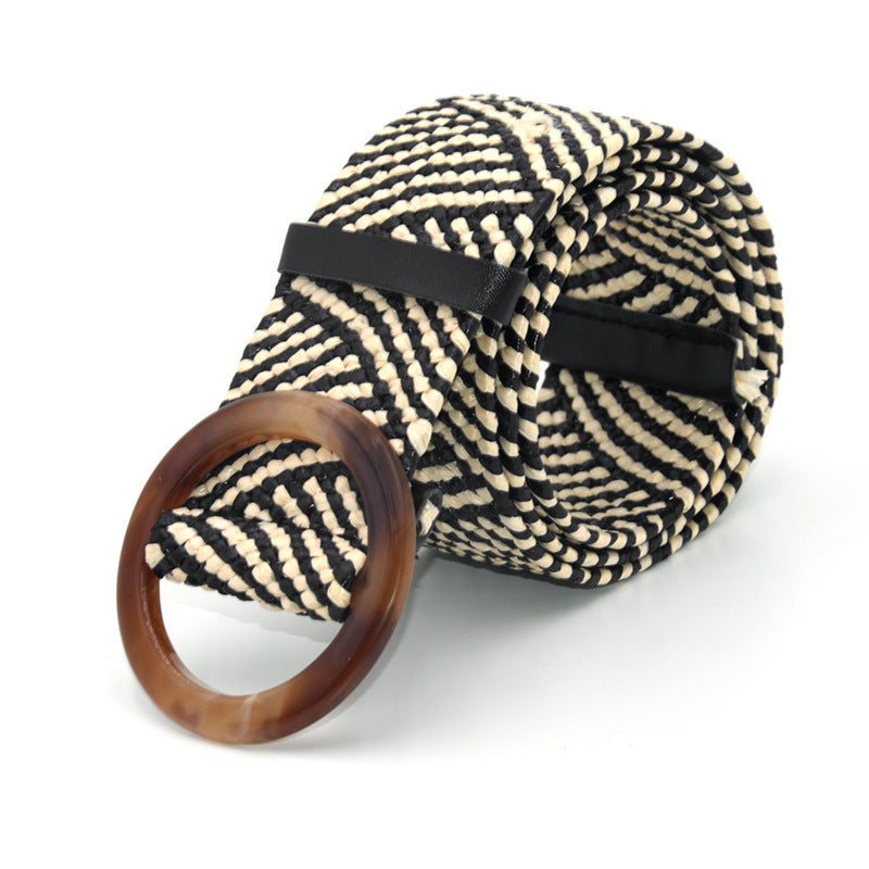 Bohemian resort wooden round buckle belt