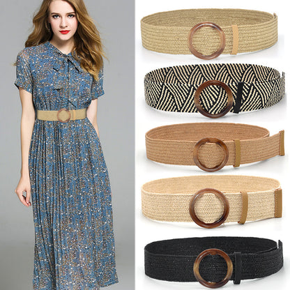 Bohemian resort wooden round buckle belt