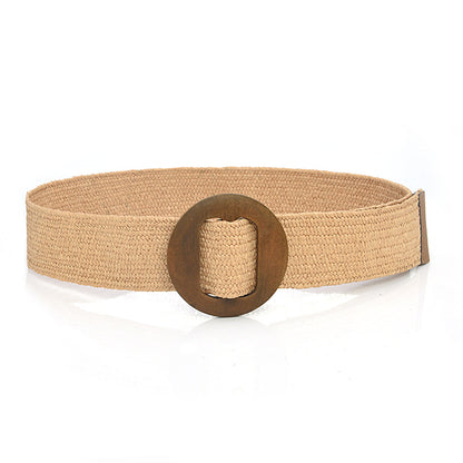 Bohemian resort wooden round buckle belt