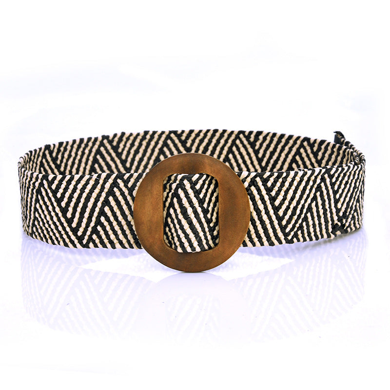 Bohemian resort wooden round buckle belt