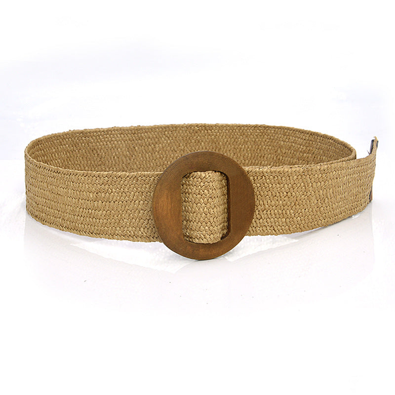 Bohemian resort wooden round buckle belt