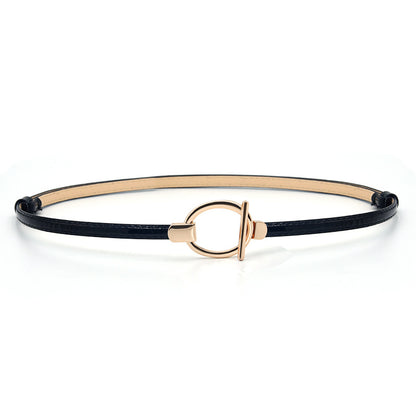 Patent leather round buckle thin belt