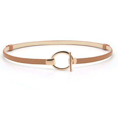 Patent leather round buckle thin belt