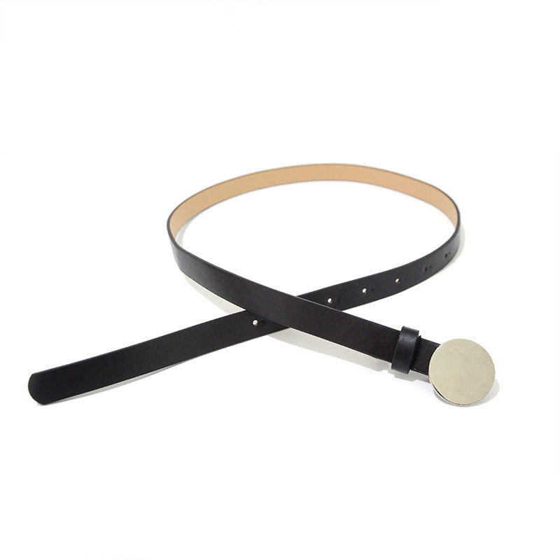 Silver coin round buckle belt