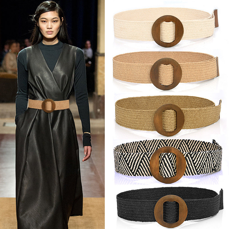 Bohemian resort wooden round buckle belt