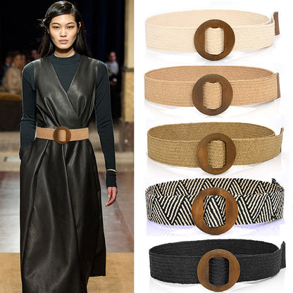 Bohemian resort wooden round buckle belt