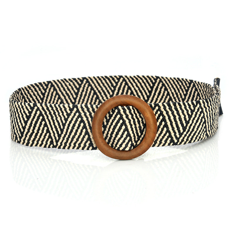 Bohemian resort wooden round buckle belt