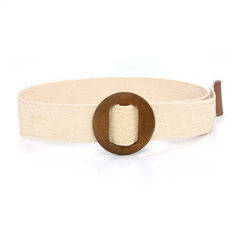 Bohemian resort wooden round buckle belt