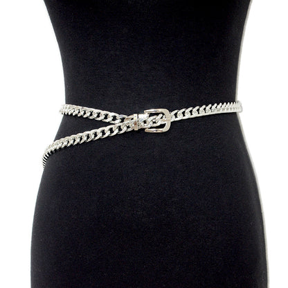 Punk silver chain with jeans