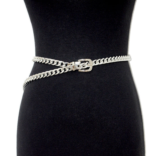 Punk silver chain with jeans