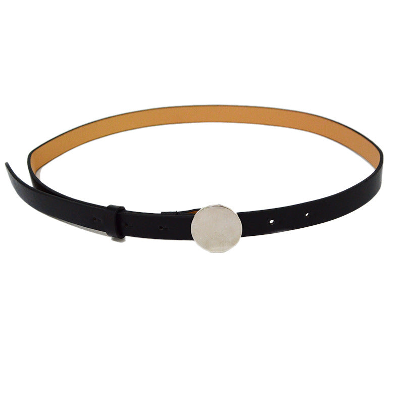 Silver coin round buckle belt