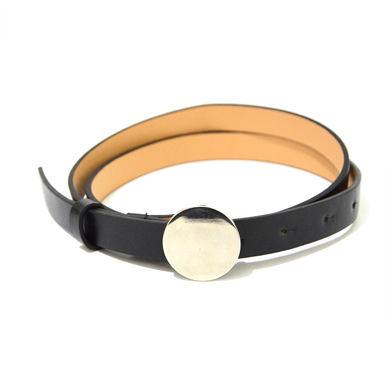 Silver coin round buckle belt