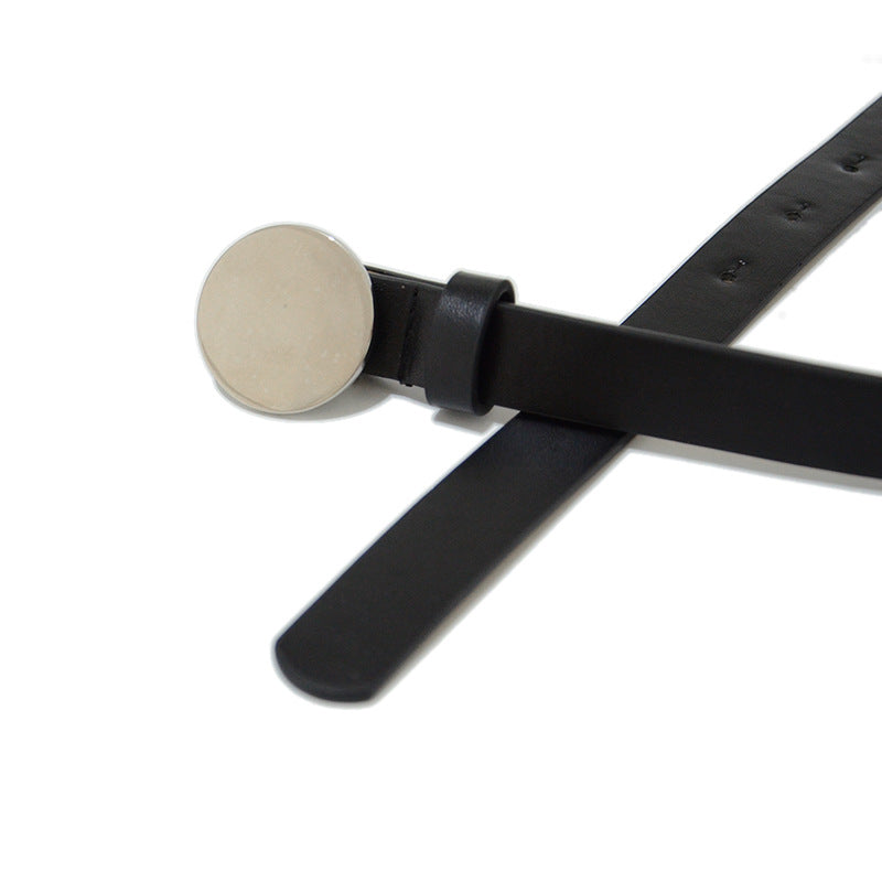 Silver coin round buckle belt