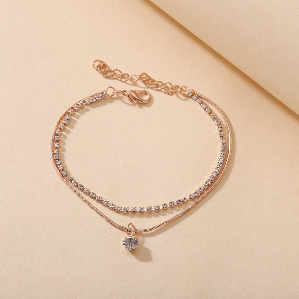 Double-Layer Snake Bone Anklet with Rhinestones