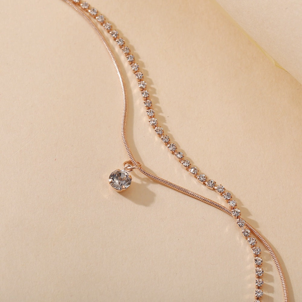 Double-Layer Snake Bone Anklet with Rhinestones