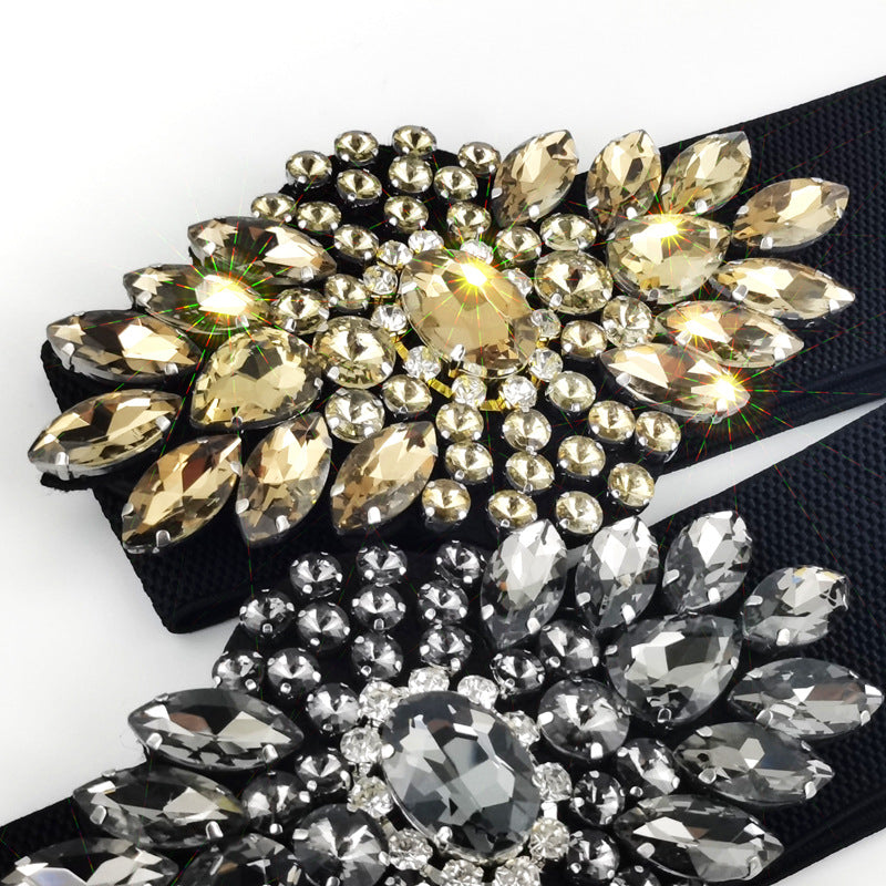 Crystal rhinestone inlay with dress belt