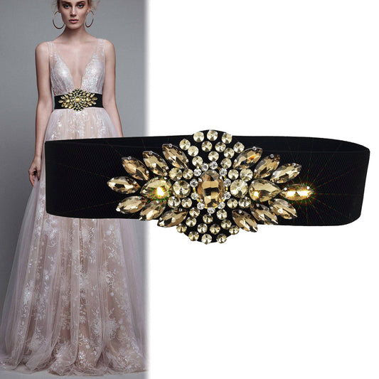 Crystal rhinestone inlay with dress belt