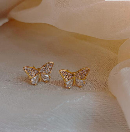 925 silver needle small butterfly stud earrings