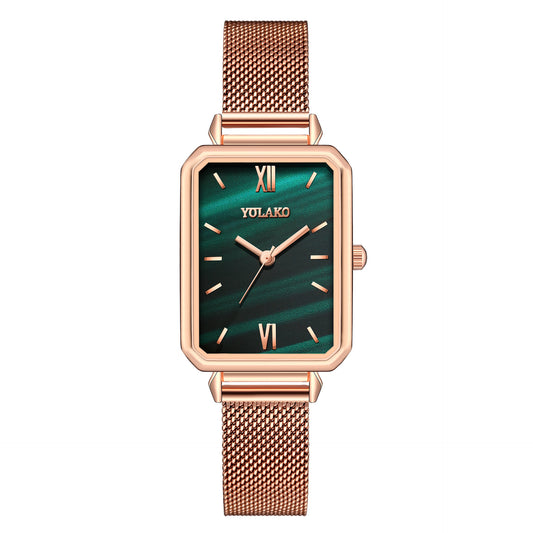Reloj vintage pequeño cuadrado para mujer con correa de malla de lujo 