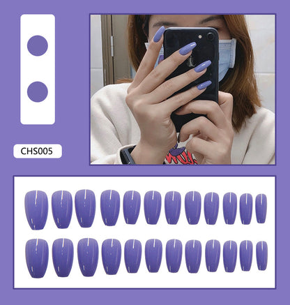 Uñas postizas trapezoidales de color morado, extraíbles y a presión 