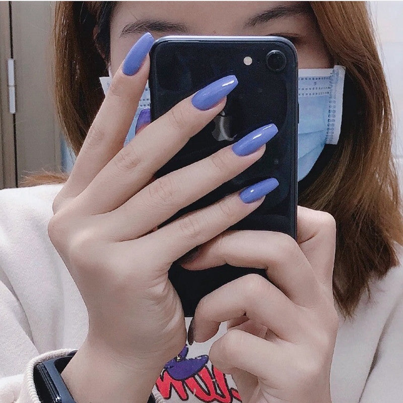 Uñas postizas trapezoidales de color morado, extraíbles y a presión 