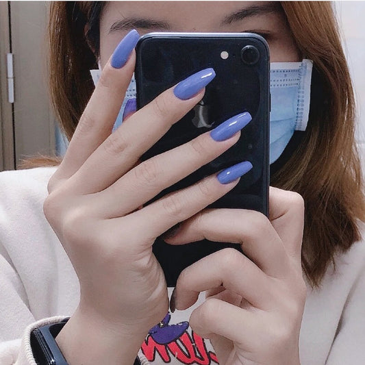 Uñas postizas trapezoidales de color morado, extraíbles y a presión 