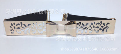 Hollow engraved bow sequined belt