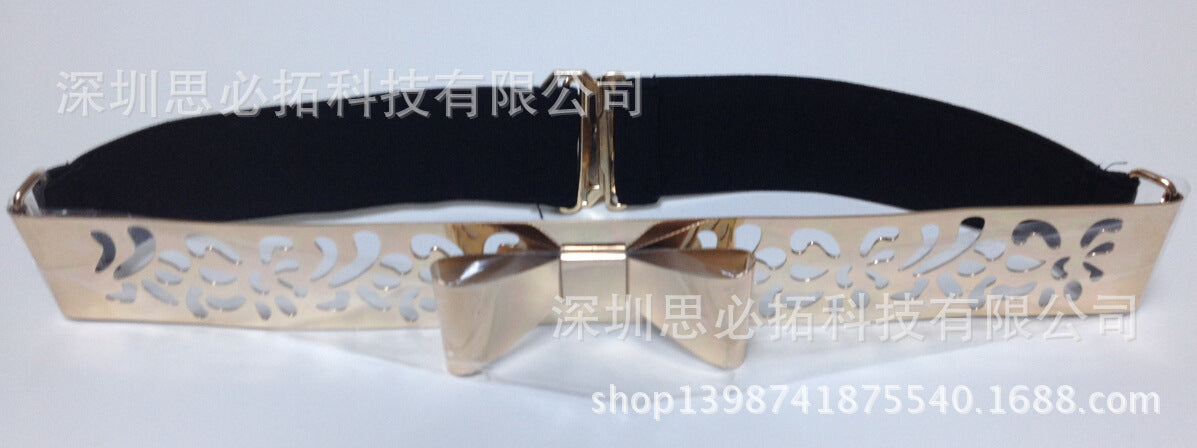 Hollow engraved bow sequined belt