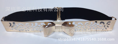 Hollow engraved bow sequined belt