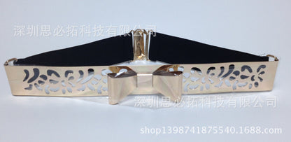 Hollow engraved bow sequined belt