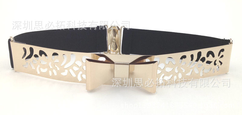 Hollow engraved bow sequined belt