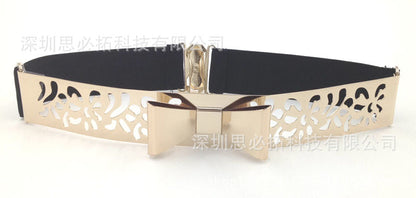 Hollow engraved bow sequined belt
