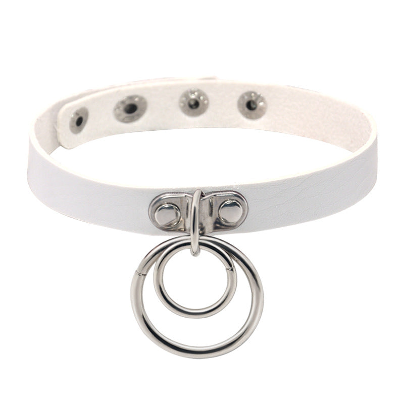 Double Ring Leather Collar Women's Neckband