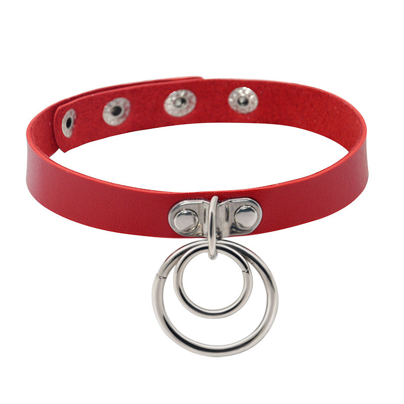 Double Ring Leather Collar Women's Neckband
