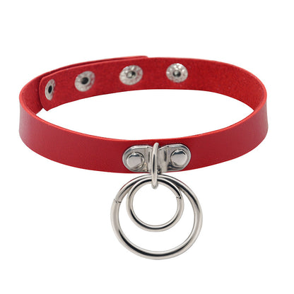 Double Ring Leather Collar Women's Neckband