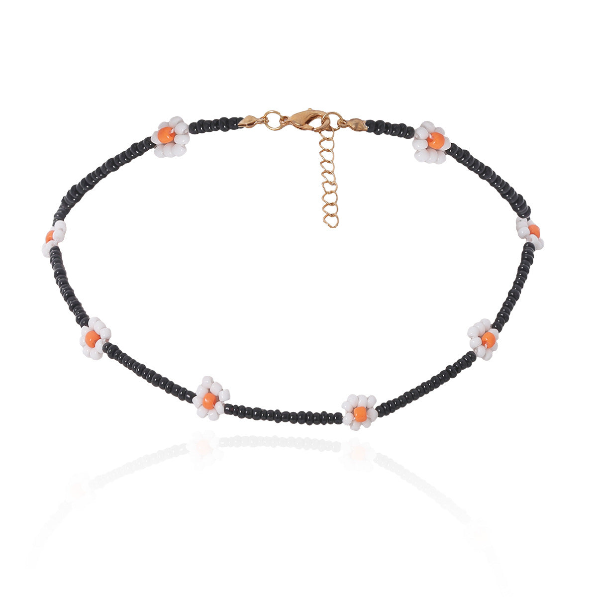 Collar geométrico de flores tejidas con cuentas de arroz 