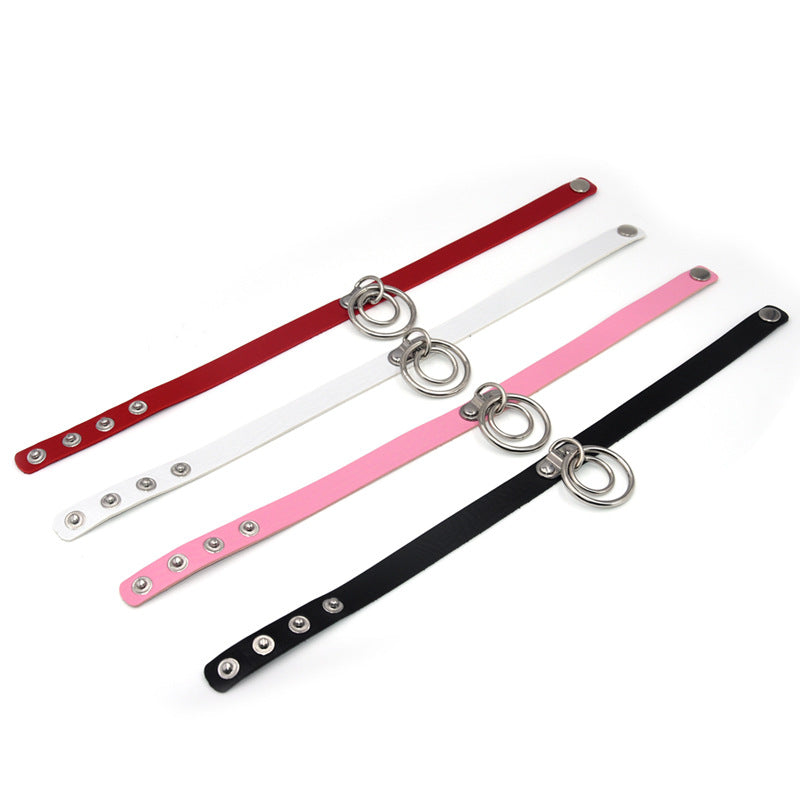 Double Ring Leather Collar Women's Neckband