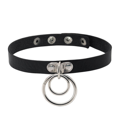 Double Ring Leather Collar Women's Neckband