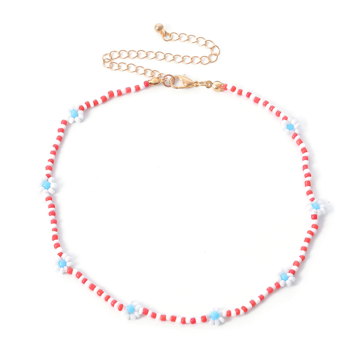 Collar geométrico de flores tejidas con cuentas de arroz 