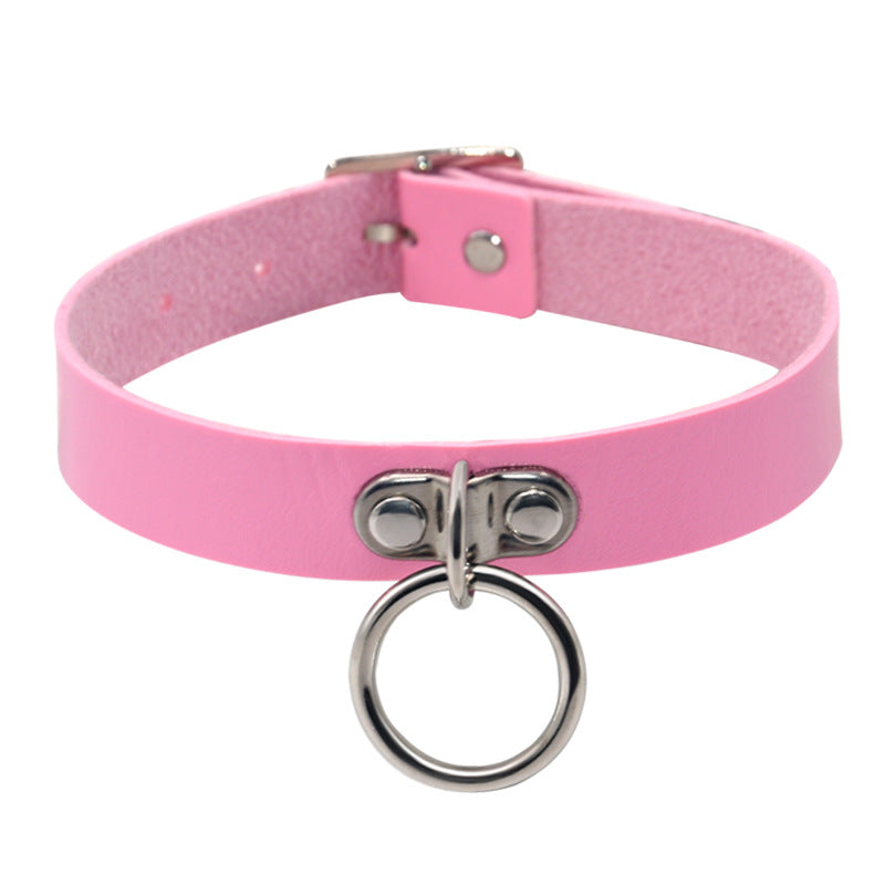 Double Ring Leather Collar Women's Neckband